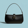 Chic Black Baguette Shoulder Bag with Gold Buckle