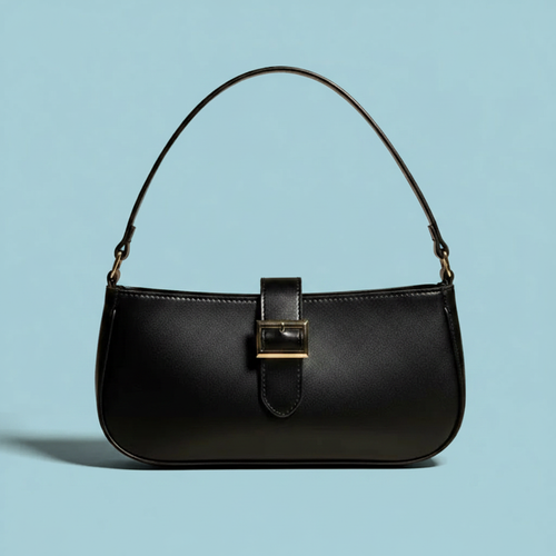Chic Black Baguette Shoulder Bag with Gold Buckle
