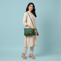 Trendy Emerald Green Textured Crossbody Bag with Chain Detail